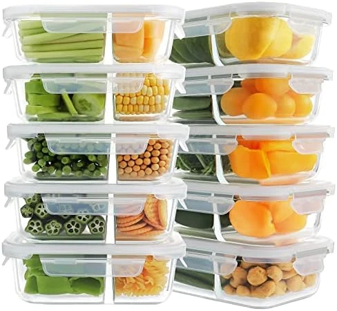 10 Pack Glass Meal Prep Containers 2 Compartment, Glass Food Storage Containers With Lids, Airtight Glass Lunch Bento Boxes, BPA-Free & Leak Proof (10 Lids & 10 Containers) - White 7 10 Pack Glass Meal Prep Containers 2 Compartment, Glass Food Storage Containers With Lids, Airtight Glass Lunch Bento Boxes, BPA-Free & Leak Proof (10 Lids & 10 Containers) - White - Image 7