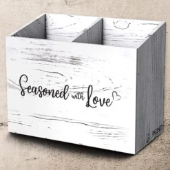 Cooking Utensil Holder, Cute Kitchen Counter Organizer, Utensil Caddy, Lovely Farmhouse Kitchen Decor (White)