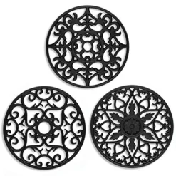 Silicone Trivet ME.FAN 3 Set Silicone Trivet Mat - Multi-Use Intricately Carved Insulated Flexible Durable Non Slip Coasters (Black)