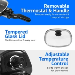 FS-400# Personal Stir Fry Griddle Pan, Rapid Heat Up, 600 Watts Non-stick Electric Skillet With Tempered Glass Lid, Black -Kitchen Island Sale 51gOF1aW9qL