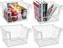 Farmhouse Scoop Storage Bin Wire Baskets With Handles, Stackable Basket Set Organizers For Home-Kitchen Pantry-Bathroom, Laundry, Closet Organization, Iron Metal (4-Pack, Black) -Kitchen Island Sale 51gR0Kk42yL. AC