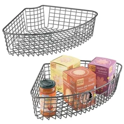 Wire Basket For Corner Cabinet Lazy Susan With Front Handle - Kitchen Cabinet, Shelf, And Pantry Corner Bin - 1/4 Wedge Organizer For Lazy Susan - Concerto Collection - 2 Pack - Graphite Gray