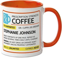 Prescription Personalized Ceramic Coffee Mug - Large 11 Ounce Size, Funny Novelty Mugs, Add A Name, Microwave And Dishwasher Safe Cup, Customizable Gifts For Friends -Kitchen Island Sale 51grcMszjIL. AC