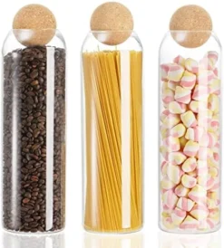 3 Pack Glass Jar With Airtight Cork Lid Ball, Clear Candy Jar Mason Jars Food Storage Canister With Seal Wood Cork Round Stopper For Serving Spice Sugar Salt Tea Coffee, 500ML, 900ML, 1200ML -Kitchen Island Sale 51gsTr57cBL. AC