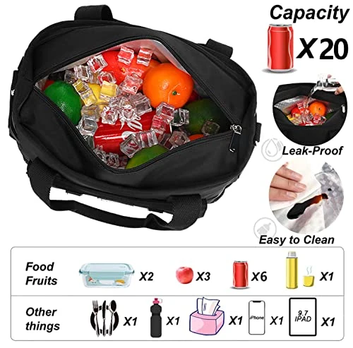 Unch Bag For Women/Men, Insulated Leakproof Cooler Adult Lunch Box, Large Lunch Tote For Work With Adjustable Shoulder Straps & Side Pockets For Picnic, Hiking, College, Beach Lunch Bag (Black) 2 Unch Bag For Women/Men, Insulated Leakproof Cooler Adult Lunch Box, Large Lunch Tote For Work With Adjustable Shoulder Straps & Side Pockets For Picnic, Hiking, College, Beach Lunch Bag (Black) - Image 2