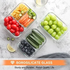 Bayco 9 Pack Glass Meal Prep Containers 3 & 2 & 1 Compartment, Glass Food Storage Containers With Lids, Airtight Glass Lunch Bento Boxes, BPA-Free & Leak Proof (9 Lids & 9 Containers) -Kitchen Island Sale 51ho1dJGAlL