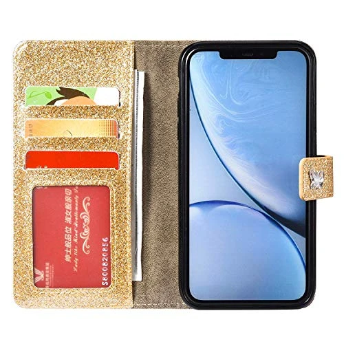 Compatible With Samsung Galaxy Note 9 Case Glitter Shiny Butterfly Rhinestone Floral Pu Leather Diamond Flash Bling Wallet Strap Case With Card Holder Magnetic Stand Flip Cover Case,Gold 2 Compatible With Samsung Galaxy Note 9 Case Glitter Shiny Butterfly Rhinestone Floral Pu Leather Diamond Flash Bling Wallet Strap Case With Card Holder Magnetic Stand Flip Cover Case,Gold - Image 2