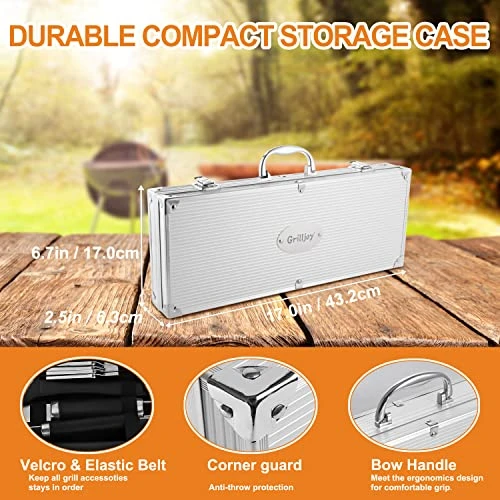 20PCS BBQ Grill Tools Set - Extra Thick Stainless Steel Fork, Spatula, Tongs& Cleaning Brush - Complete Barbecue Grilling Utensils Set In Aluminum Storage Case - Perfect Grill Gifts For Men 6 20PCS BBQ Grill Tools Set - Extra Thick Stainless Steel Fork, Spatula, Tongs& Cleaning Brush - Complete Barbecue Grilling Utensils Set In Aluminum Storage Case - Perfect Grill Gifts For Men - Image 6
