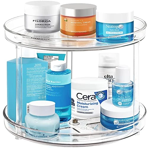 2 Tier Lazy Susan Bathroom Organizer, 9.25Inch Clear 360 Rotating Makeup Organizer For Vanity, Skincare Organizers Perfume Organizer, Spice Rack Organizer For Cabinet- Home Organization And Storage 1 2 Tier Lazy Susan Bathroom Organizer, 9.25Inch Clear 360 Rotating Makeup Organizer For Vanity, Skincare Organizers Perfume Organizer, Spice Rack Organizer For Cabinet- Home Organization And Storage