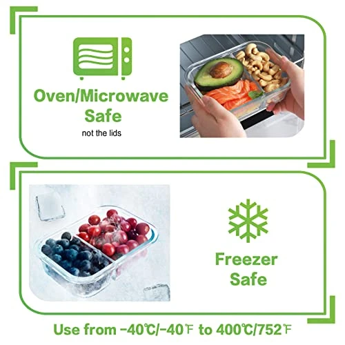 10 Pack Glass Meal Prep Containers 2 Compartment, Glass Food Storage Containers With Lids, Airtight Glass Lunch Bento Boxes, BPA-Free & Leak Proof (10 Lids & 10 Containers) - White 3 10 Pack Glass Meal Prep Containers 2 Compartment, Glass Food Storage Containers With Lids, Airtight Glass Lunch Bento Boxes, BPA-Free & Leak Proof (10 Lids & 10 Containers) - White - Image 3