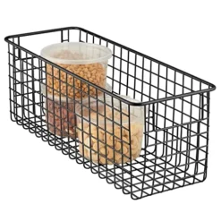 Slim Metal Wire Food Storage Organizer Basket With Handles For Organization In Kitchen Cabinets, Pantry Shelf, Bathroom, Laundry Room, Closets, Garage - Concerto Collection - Matte Black