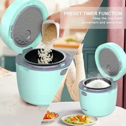 Small Rice Cooker 3-Cup Uncooked, Mini Rice Cooker Ceramic Nonstick For 1-2 People, Multi Menus With Smart Touch Screen, Timer & Warmer, For Quinoa, Oats And Grains, Aqua -Kitchen Island Sale 51jBQS2yyIL