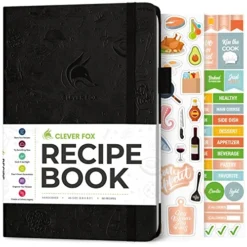 Recipe Book - Make Your Own Family Cookbook & Blank Recipe Notebook Organizer, Empty Cooking Journal To Write In Recipes, A5 Hardcover, Stores 60 Recipes - Black