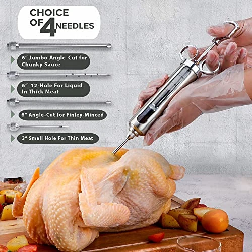 Grillin Pros Advanced Meat Injector Kit For Smoking & Grilling, Stainless Steel Large 2 Oz Syringe + Measuring Window For Cooking BBQ, Brisket, Turkey - Inject Marinade Or Seasoning For Tender Flavor 3 Grillin Pros Advanced Meat Injector Kit For Smoking & Grilling, Stainless Steel Large 2 Oz Syringe + Measuring Window For Cooking BBQ, Brisket, Turkey - Inject Marinade Or Seasoning For Tender Flavor - Image 3