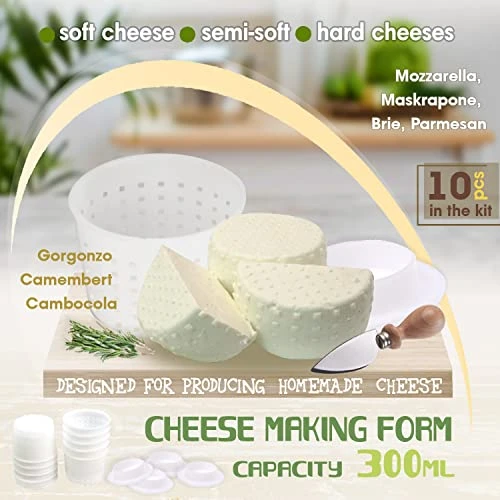 10 Pcs Cheese Molds + Pistons - Basic Cheese Mold 10 Oz (300 Ml) + Follower Piston - Cheese Making Kit With Piston - Cheese Mold For Cheese Making - Cheese Set For Press 2 10 Pcs Cheese Molds + Pistons - Basic Cheese Mold 10 Oz (300 Ml) + Follower Piston - Cheese Making Kit With Piston - Cheese Mold For Cheese Making - Cheese Set For Press - Image 2