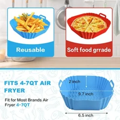 4 Pack Silicone Air Fryer Liners, Reusable Air Fryer Basket Bowl For 4 To 7 QT, Replacement Of Flammable Parchment Paper, 8in Square Baking Tray Pots, Easy To Clean For Oven Accessories(4 Colors)