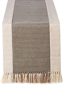 15 X 72 Inch Buffalo Checks Linen Table Runner With Handmade Fringed, Rustic Farmhouse Style Wide Table Runners 72 Inches Long For Dining Room, Dresser - Beige Plaid -Kitchen Island Sale 51kF5OjMQAL. AC