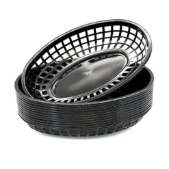 Plastic Oval Fast Food Baskets Fryer Basket For Party,Set Of 12 (Black) (Black)
