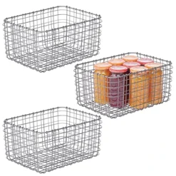 MDesign Farmhouse Decor Metal Wire Food Organizer Storage Bin Basket For Kitchen Cabinets, Pantry, Bathroom, Laundry Room, Closets, Garage, 3 Pack - Graphite Gray