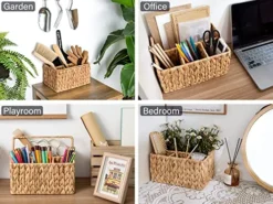 Wicker Flatware Organizer, Hand Woven Water Hyacinth Cutlery Holder For Countertop With Handle, 1 Pack -Kitchen Island Sale 51kjYAZsf2L
