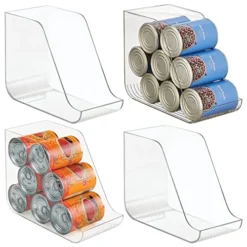 MDesign Plastic Kitchen Storage Organizer Container Bins For Pantry, Fridge, Freezer Organization - Holds Canned Food, Soup Can, Soda Water Bottle - Ligne Collection, 4 Pack - Clear