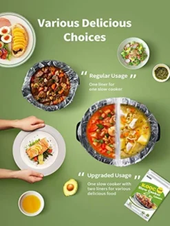 [Bundle Group] KOOC 2-Quart Slow Cooker (with 5 Bonus Free Liners) + Additional 1 Pack Of 10 Liners For Easy Clean-up, Upgraded Pot, Adjustable Temp, Nutrient Loss Reduction, Stainless Steel -Kitchen Island Sale 51kpohYh1TL