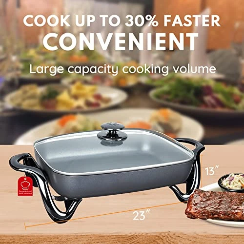 Black Electric Skillet, Spout Dishwasher Safe, Scratch Resistant, Non-Stick, Anti Slip Chassis, Adjustable Temperature 3 Black Electric Skillet, Spout Dishwasher Safe, Scratch Resistant, Non-Stick, Anti Slip Chassis, Adjustable Temperature - Image 3