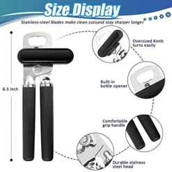 Can Opener Vertical Grain Non-slip Soft Handle Stainless Steel Manual Can Opener Oversized Easy Turn Knob Sharp Cutting Wheel Good Grips With Built-in Bottle Opener