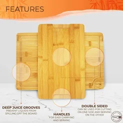 Bamboo Cutting Board Set Of 3 - Best Bamboo Cutting Boards For Home Kitchen With Juice Groove & Handle - Organic Wood Chopping Boards 3 Piece - Wooden Butcher Block For Meat, Cheese & Vegetables