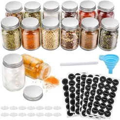 14 Pcs Glass Mason Spice Jars With Spice Labels - 4oz Empty Spice Bottles - Shaker Lids And Airtight Metal Caps - Chalk Marker And Collapsible Funnel Included- For Herbs & Spices, Jelly, DIY & Crafts -Kitchen Island Sale 51lhfrjOvrL. AC