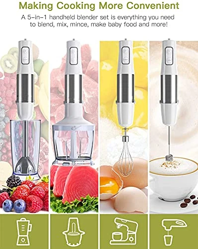 Bobique Immersion Hand Blender, 500W 6-Speeds 5-in-1 Stainless Steel Stick Blender With Chopper, 600ml Beaker, Eggs Beater, Milk Frother 2 Bobique Immersion Hand Blender, 500W 6-Speeds 5-in-1 Stainless Steel Stick Blender With Chopper, 600ml Beaker, Eggs Beater, Milk Frother - Image 2