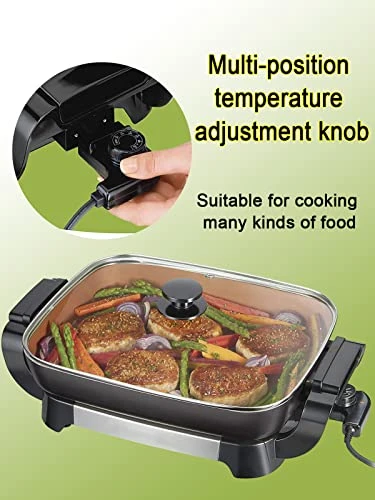 Ceramic Electric Skillet With Lids - With Removable Pan, Adjustable Temperature & Reversible Design, Nozaya 3 Ceramic Electric Skillet With Lids - With Removable Pan, Adjustable Temperature & Reversible Design, Nozaya - Image 3