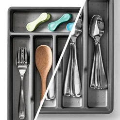 | 5-Slot Silverware Organizer | Small - Grey Cutlery Tray Organizer | Silverware Storage For Drawer | BPA-Free Plastic Organizers With Soft-Grip Lining And Rounded Corners | Utensil Organizer -Kitchen Island Sale 51mKclRTk3L