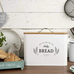 Extra Large White Farmhouse Bread Box For Kitchen Countertop - Breadbox Holder Fits 2+ Loaves - Bread Storage Container Bin - Rustic Bread Keeper Vintage Metal Kitchen Decor For Counter -Kitchen Island Sale 51mMHaGAkoL