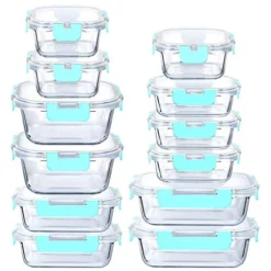24-Piece Glass Food Storage Meal Prep Containers With Lids (Blue)