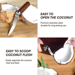 UPKOCH 1PC Coconut Tool Coconut Meat Remover Durable Wooden Handle Stainless Steel Coconut Opener Scraper Knife For Kitchen Home 11 UPKOCH 1PC Coconut Tool Coconut Meat Remover Durable Wooden Handle Stainless Steel Coconut Opener Scraper Knife For Kitchen Home -Kitchen Island Sale 51mb0D0DbpL