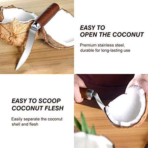 UPKOCH 1PC Coconut Tool Coconut Meat Remover Durable Wooden Handle Stainless Steel Coconut Opener Scraper Knife For Kitchen Home 5 UPKOCH 1PC Coconut Tool Coconut Meat Remover Durable Wooden Handle Stainless Steel Coconut Opener Scraper Knife For Kitchen Home - Image 5