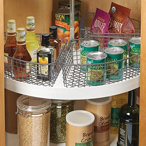 Wire Basket For Corner Cabinet Lazy Susan With Front Handle - Kitchen Cabinet, Shelf, And Pantry Corner Bin - 1/4 Wedge Organizer For Lazy Susan - Concerto Collection - 2 Pack - Graphite Gray 3 Wire Basket For Corner Cabinet Lazy Susan With Front Handle - Kitchen Cabinet, Shelf, And Pantry Corner Bin - 1/4 Wedge Organizer For Lazy Susan - Concerto Collection - 2 Pack - Graphite Gray - Image 3