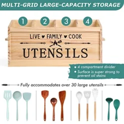 Utensil Holder, Extra Large Kitchen Utensil Holder For Countertop, Wood Utensil Holder With Handle, Kitchen Utensil Organizer Cooking Tools Storage (Utensil Not Included) -Kitchen Island Sale 51mplqMTCUL