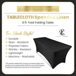 6ft Tablecloth Rectangular Spandex Linen - Black Table Cloth Fitted Cover For 6 Foot Folding Table, Wedding Linens Banquet Cloths Rectangle Covers (2 Pack) -Kitchen Island Sale 51mwFwYox4L