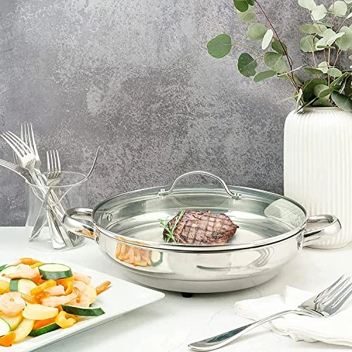 11.8-Inch Capacity Electric Skillet - For Simmer Fry Bake Steam (Silver) 2 11.8-Inch Capacity Electric Skillet - For Simmer Fry Bake Steam (Silver) - Image 2