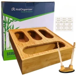 Ziplock Bag Organizer For Drawer - Plastic Bag Organizer - Storage Bag Organizer - Bamboo Drawer Organizer - Kitchen Storage - Plastic Bag Holder - With Ziplock Bag Holder