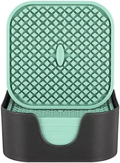 Silicone Coasters [6 Pack] ME.FAN Coasters For Drinks,Drink Coasters With Holder - Cup Mat - Non-Slip, Non-Stick, Stay Put, Deep Tray - Prevents Furniture And Tabletop Damages Square Nave Blue -Kitchen Island Sale 51nf1UUG6nS. AC