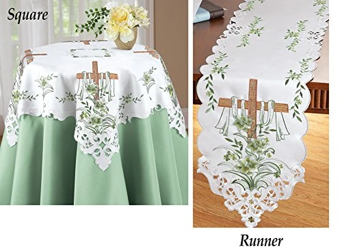 Mbroidered Lily And Cross Easter Table Linens Runner 3 Mbroidered Lily And Cross Easter Table Linens Runner - Image 3