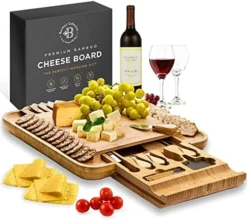 Large Charcuterie Board Gift Set - Bamboo Cheese Board And Knife Set - Wooden Cheese Board Platter - Meat/Cheese Cutting Board With 4 Cheese Knives - Mothers Day Gifts, Housewarming, Wedding Gift -Kitchen Island Sale 51nibxuyJL. AC