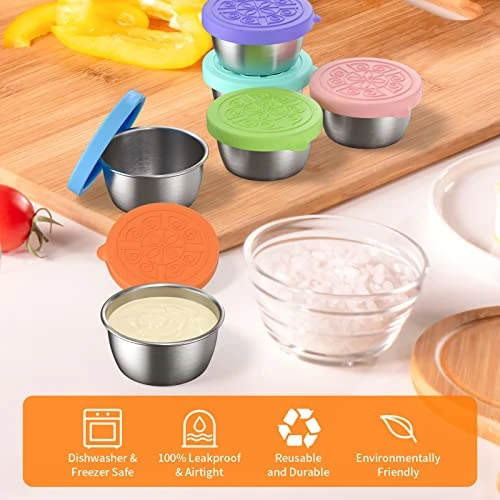 1.7 Oz/50ml Salad Dressing Container To Go, 6 Pack Small Containers With Lids, Reusable Sauce Containers For Lunch Box With Silicone Lids, Stainless Steel Small Food Containers, Leakproof, Sauce Cups 2 1.7 Oz/50ml Salad Dressing Container To Go, 6 Pack Small Containers With Lids, Reusable Sauce Containers For Lunch Box With Silicone Lids, Stainless Steel Small Food Containers, Leakproof, Sauce Cups - Image 2