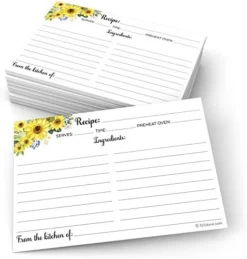 Sunflower Recipe Cards (Set Of 50) 4" X 6" Large - From The Kitchen Of - Double-Sided For Weddings, Bridal, Baby Shower - Made In USA -Kitchen Island Sale 51nxytEeK1L. AC