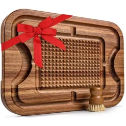 Large Acacia Wood Cutting Board, Premium Butcher Block For Carving Meat W/Deep Juice Grooves, Non Slip Spikes Reversible Design For Slicing Chopping & Serving Mothers Day Holiday Gift | 12x16x1.5"