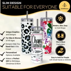 Insulated Tumbler With Lid And Straw | Reusable Travel Tumblers For Water, Smoothie & Tea | 20oz Iced Coffee Cup With Lids & Stainless Straws | Chaos Coordinator Gifts For Women -Kitchen Island Sale 51oLkOYCUGL