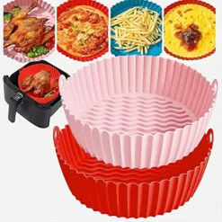 G3 Kitchenware 2-Pack Air Fryer Silicone Liners | Non-Stick Reusable Silicone Air Fryer Liners| Air Fryer Silicone Pot Baking Tray Basket| 8.5 Inch, 5QT – 8QT (Pink&Red)